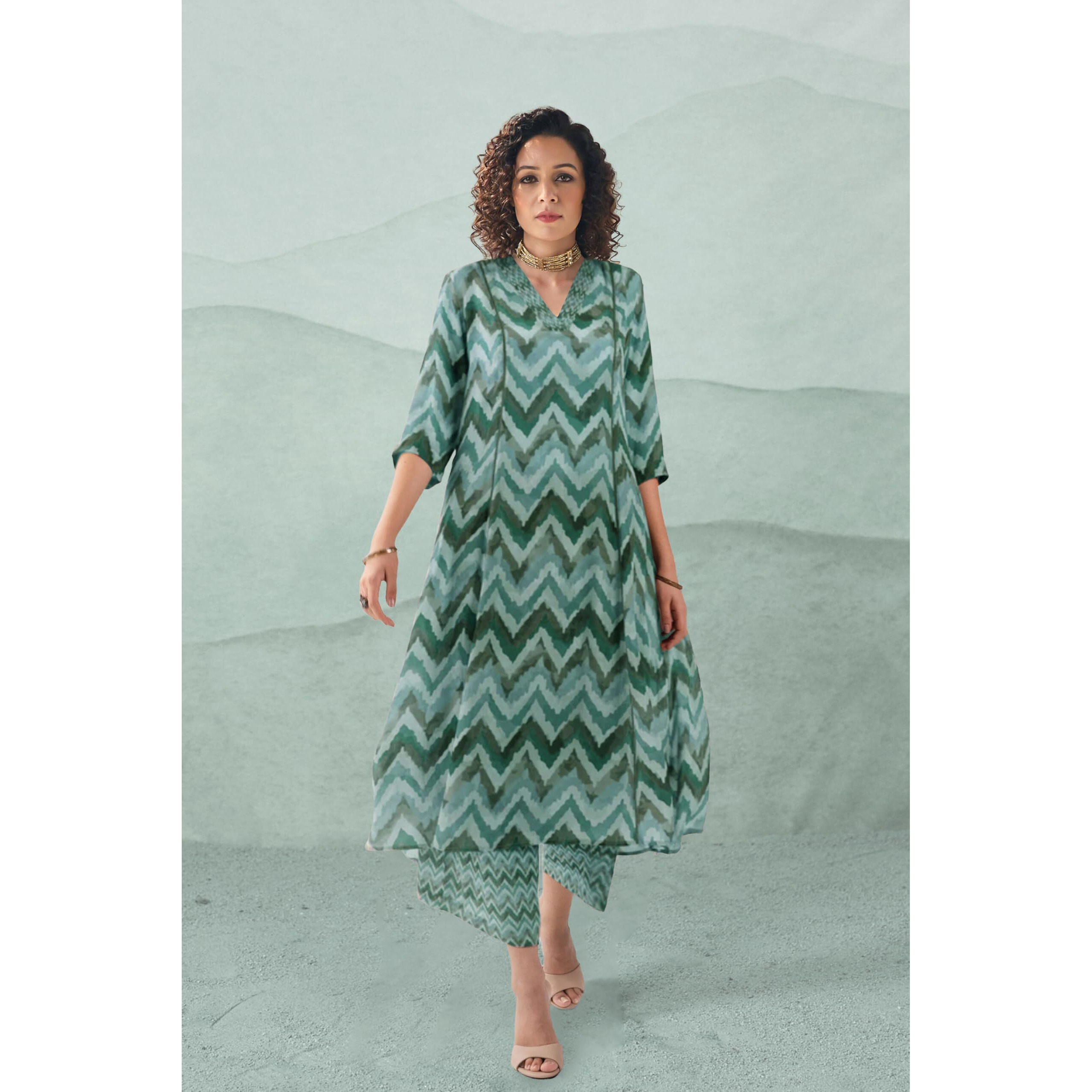 Toochki Co Ord Set For Women | Casual Wear Pant Top Set | Fancy Co-Ord Set | Full Pair Set | Women Kurta Sets Kurtis | Two Piece Co Ord Sets | Coord Sets For Women | Printed Cotton Co Ord Set Green