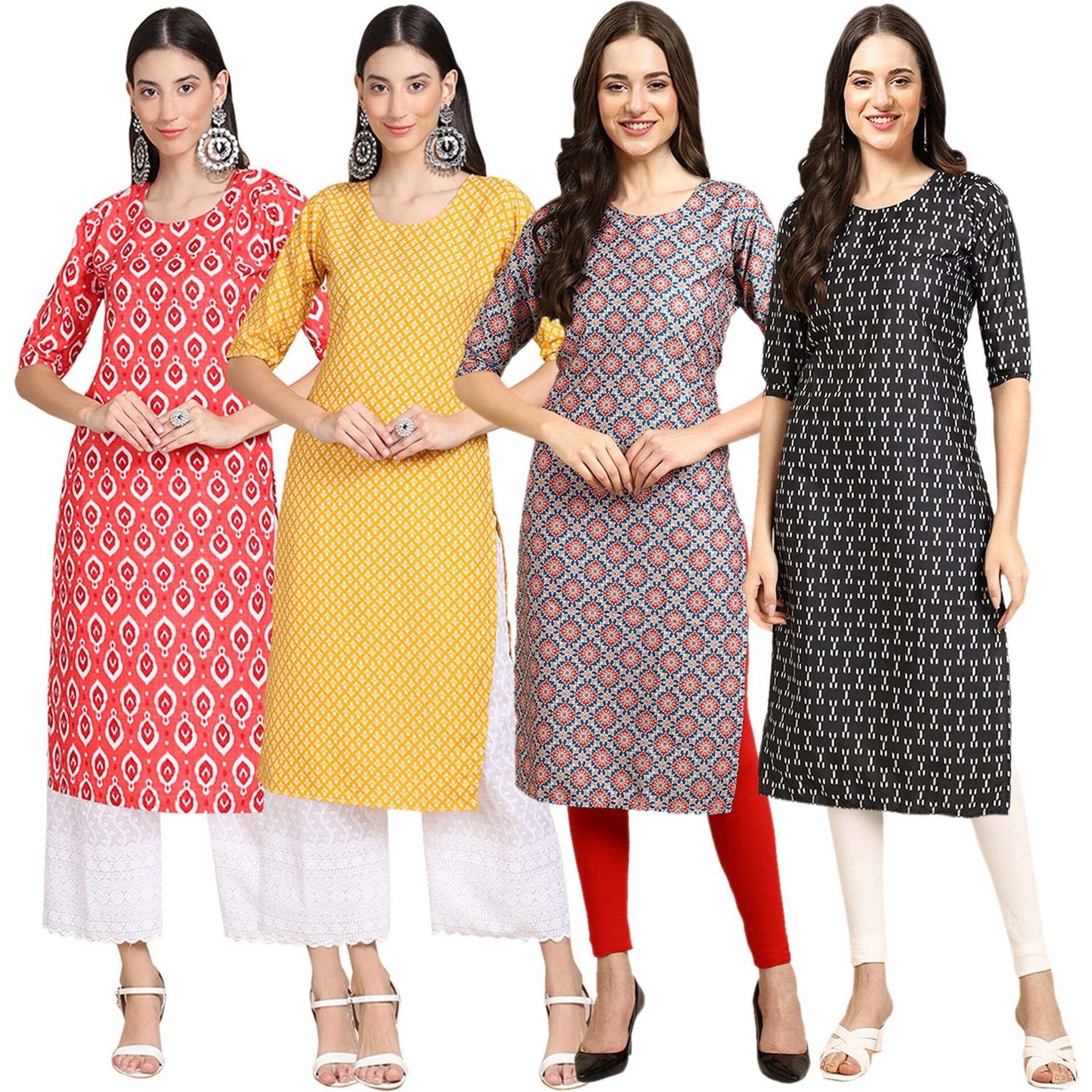 Pinkmint Women's Crepe Digital Print Straight Kurta(Pack Of 4) [X-346-350-372-362-S]