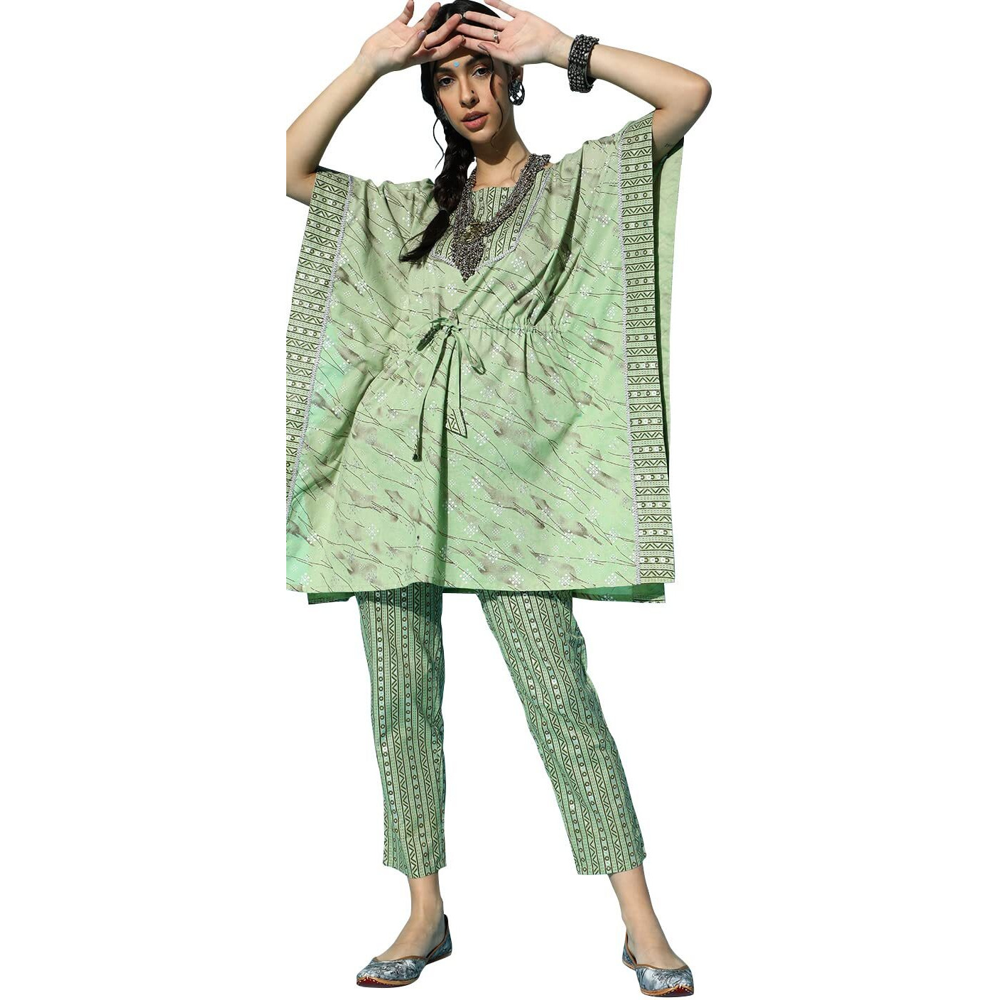 Ziyaa Women's Cotton Salwar Suit Set (Zikuco3594Andpa-M_Mint Green_M)