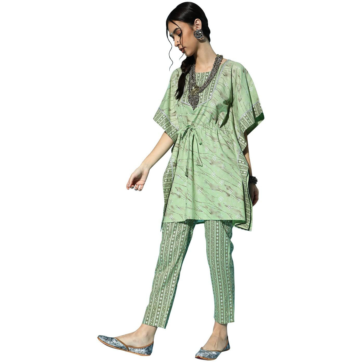 Ziyaa Women's Cotton Salwar Suit Set (Zikuco3594Andpa-M_Mint Green_M)