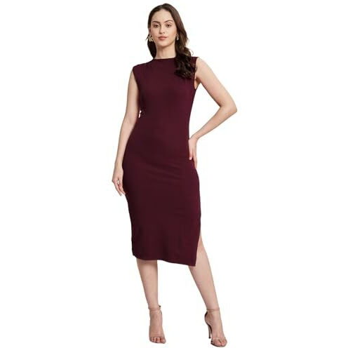 Selvia Women's Lycra Bodycon Knee Length Dress (802Dtk12291N-Xl_Maroon