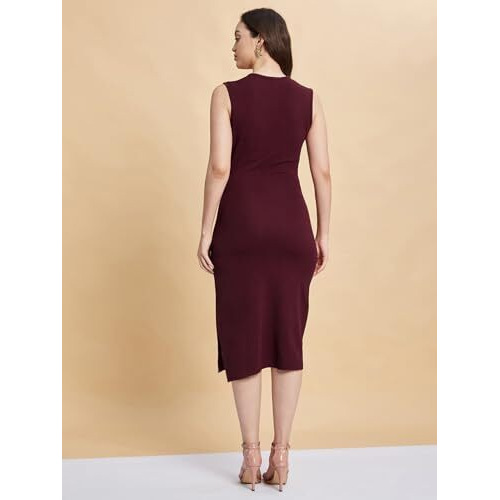 Selvia Women's Lycra Bodycon Knee Length Dress (802Dtk12291N-Xl_Maroon