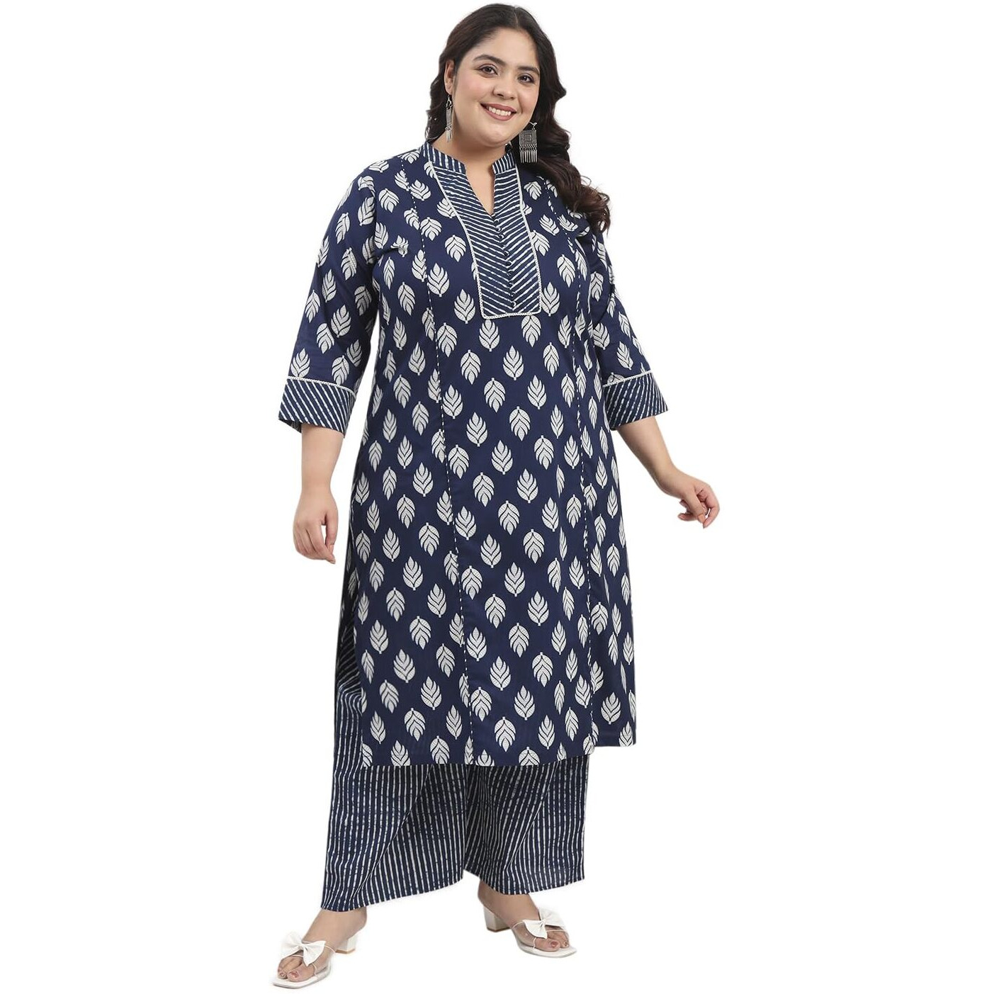 Tissu Women's Plus Size Indigo Printed Pure Cotton Kurta With Palazzo (743_Dark Blue_4Xl)