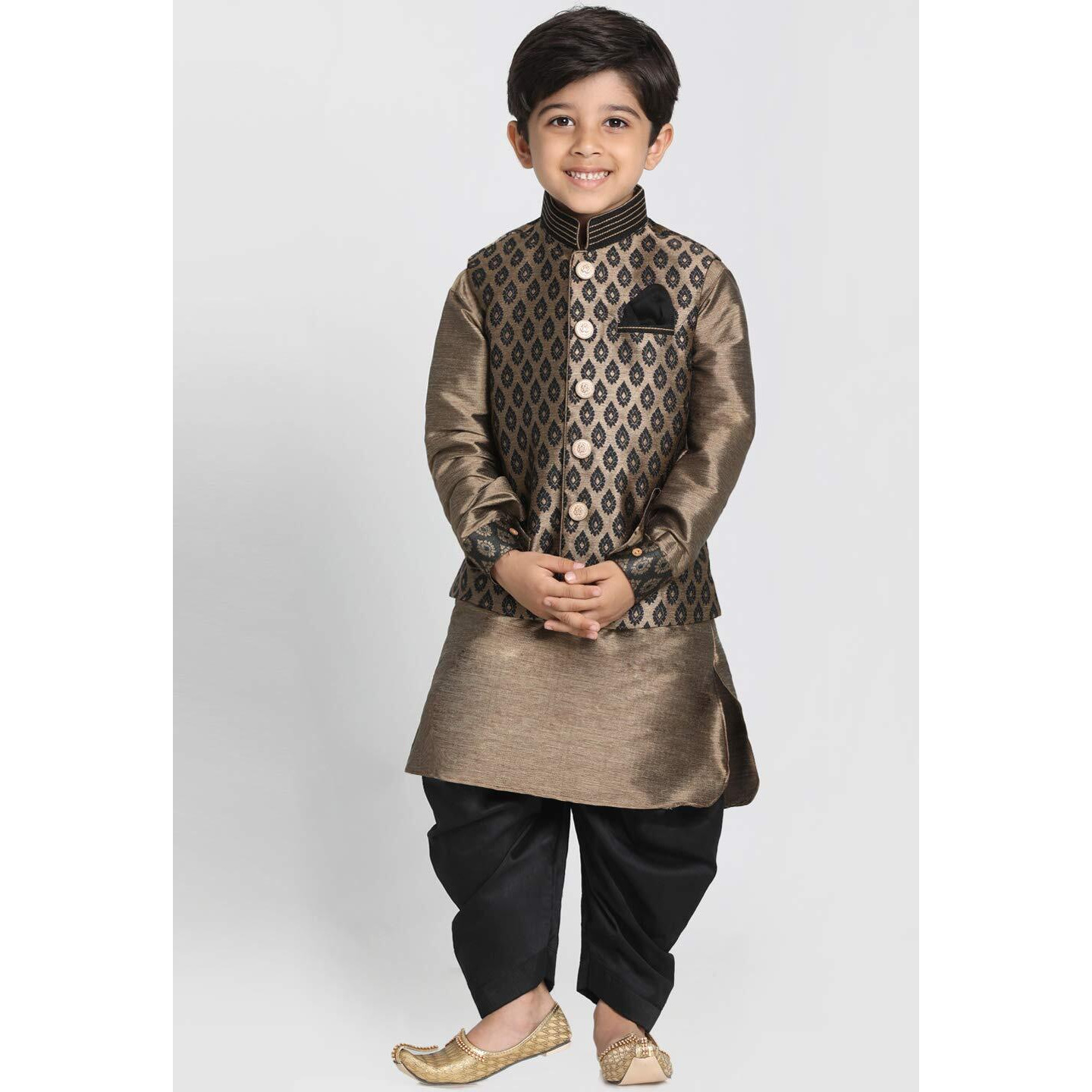 Jbn Creation Boys' Black And Gold Silk Blend Ethnic Jacket, Kurta And Dhoti Pant Set_Vasbj025Blnbuk006Blncdbl_32