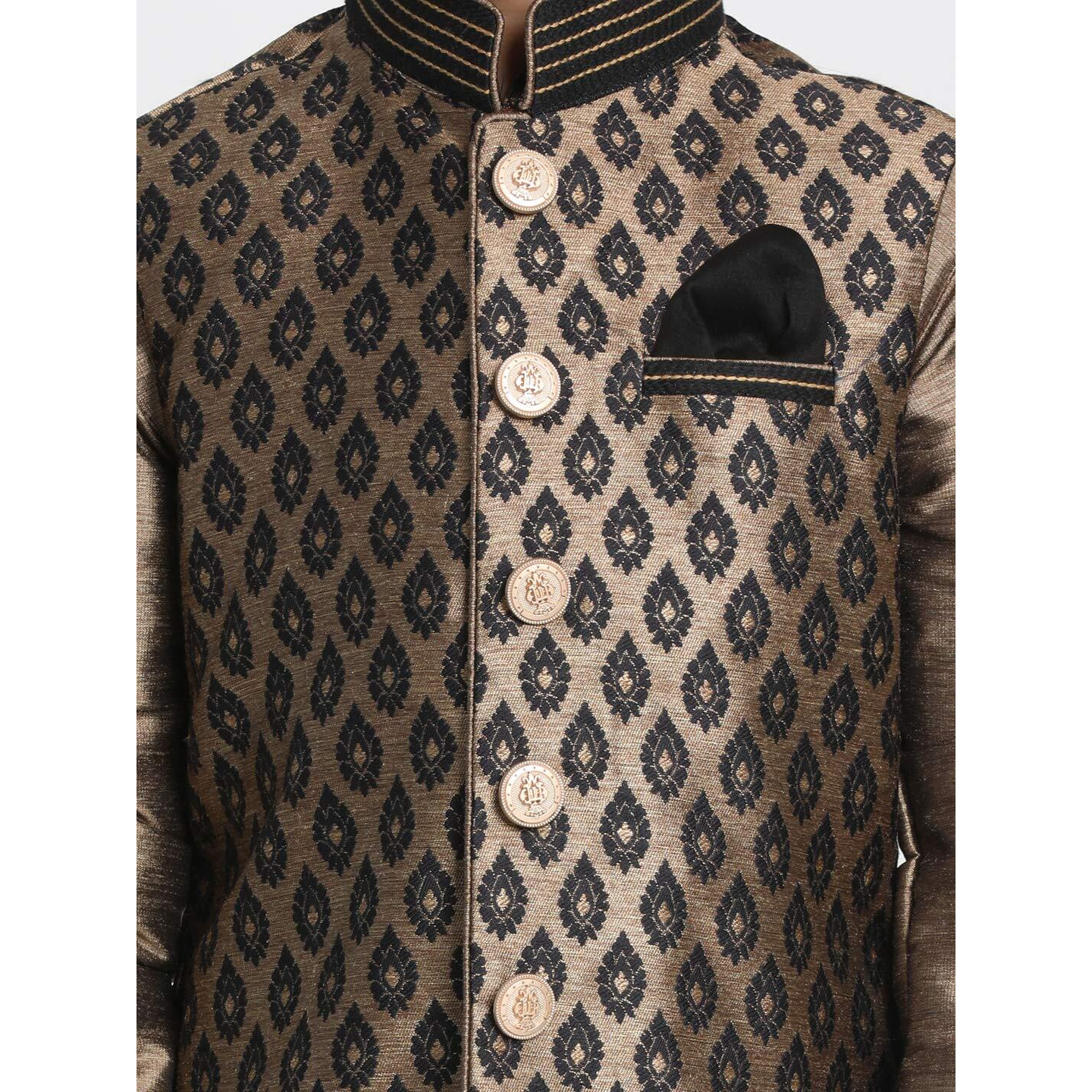Jbn Creation Boys' Black And Gold Silk Blend Ethnic Jacket, Kurta And Dhoti Pant Set_Vasbj025Blnbuk006Blncdbl_32