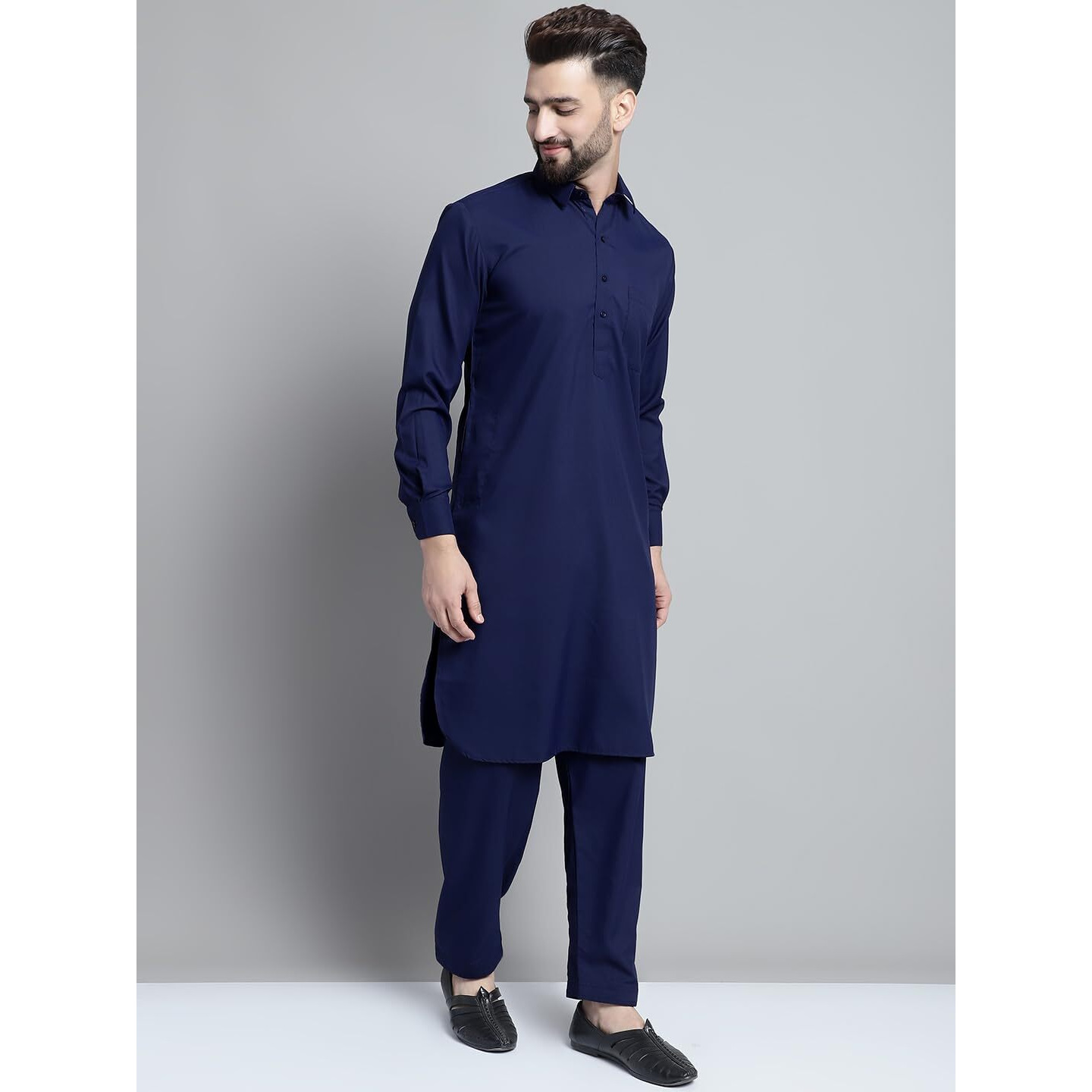 Jompers Men's Cotton Solid Pathani Kurta With Salwar (Navy, Xxl)