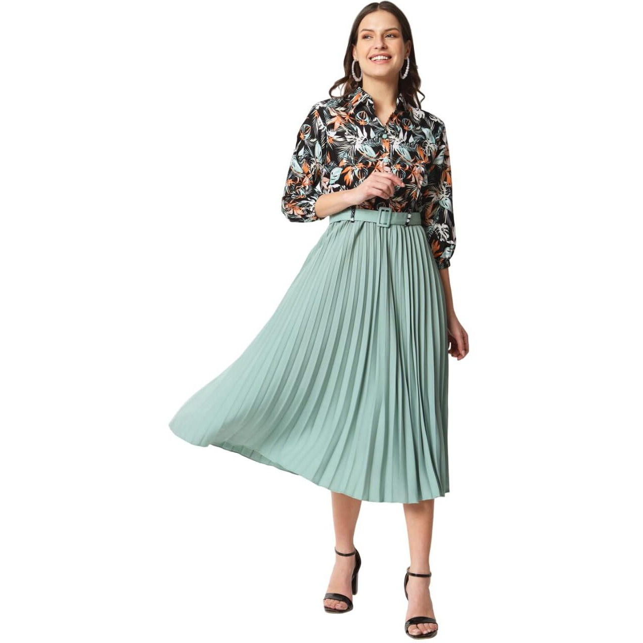 Kzully Women's Rayon A-Line Midi Dress (A1_Mix Patti-Xxl_Multi Multicolour