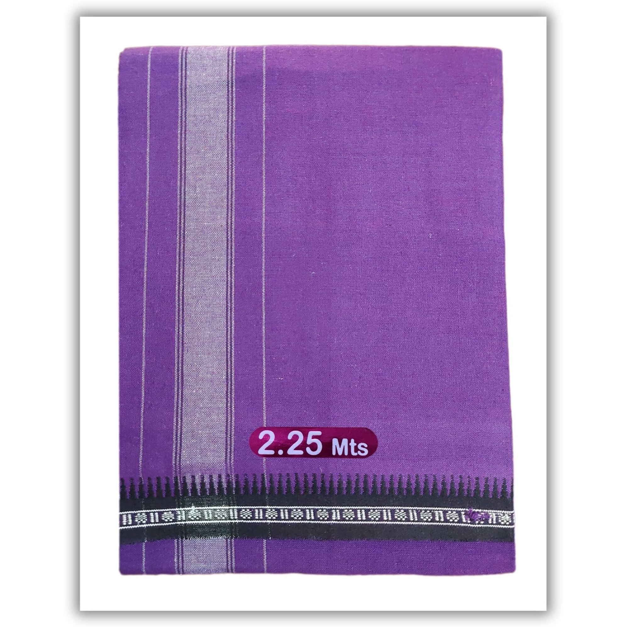 Prakasam Cotton Mens Single (1.28 X 2.25 Mtrs) Colour Thalapathi Border Dhoti/Fine Quality Single Jumbo Size Dhoti (Violet)