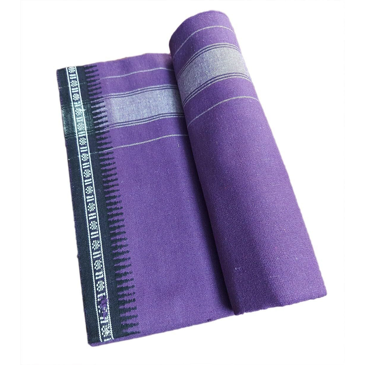 Prakasam Cotton Mens Single (1.28 X 2.25 Mtrs) Colour Thalapathi Border Dhoti/Fine Quality Single Jumbo Size Dhoti (Violet)
