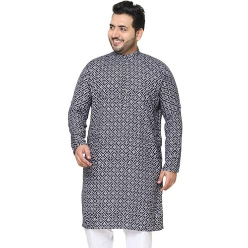 Sojanya Plus (Since 1958) Men's Cotton Black And Grey Printed Only Long Kurta