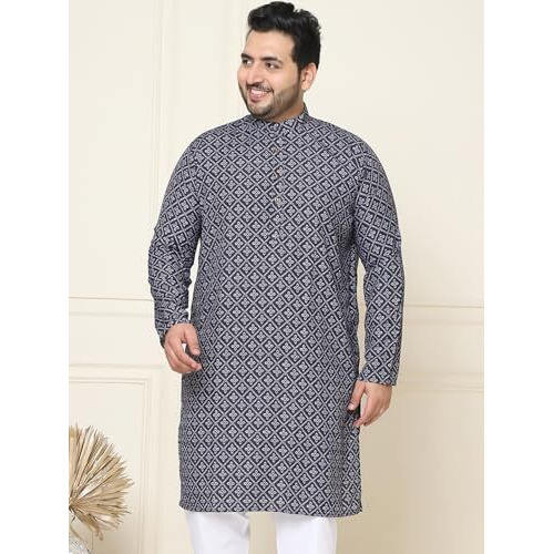 Sojanya Plus (Since 1958) Men's Cotton Black And Grey Printed Only Long Kurta