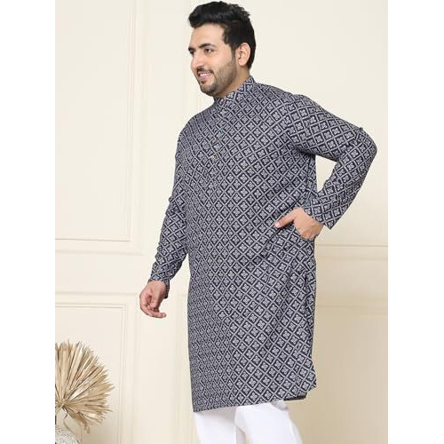 Sojanya Plus (Since 1958) Men's Cotton Black And Grey Printed Only Long Kurta