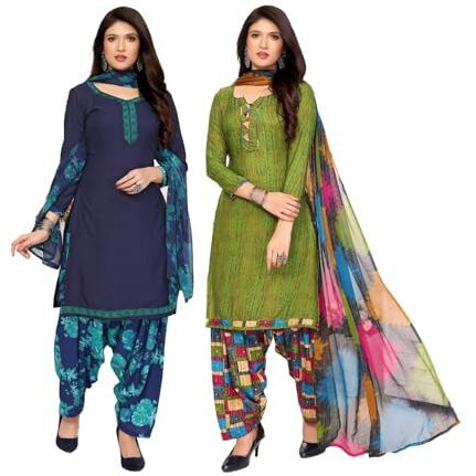 Yashika Women's Crepe Dress Material Set For Women | Unstitched Printed Fabric For Kurta Bottom & Dupatta (Ys-Riddhi Navy-Sobhna Mehendi)