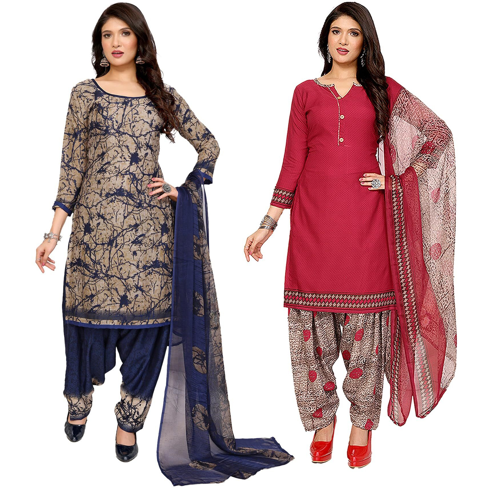 Yashika Women's Crepe Dress Material Set For Women | Unstitched Printed Fabric For Kurta Bottom & Dupatta (Ys-Adda Blue-1196)