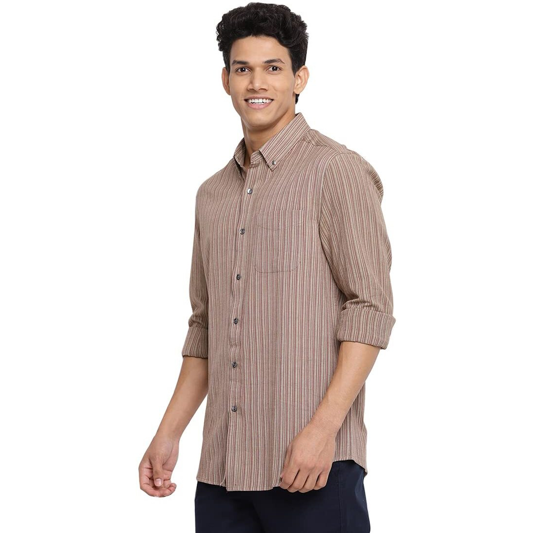 Fabindia Men's Striped Comfort Fit Shirt (20004052_Grey S)