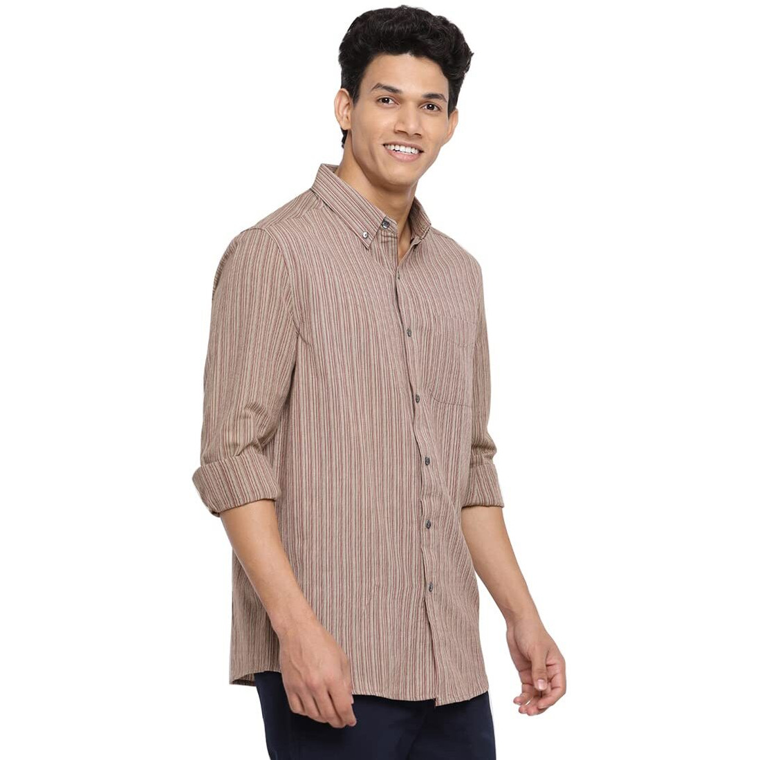 Fabindia Men's Striped Comfort Fit Shirt (20004052_Grey S)