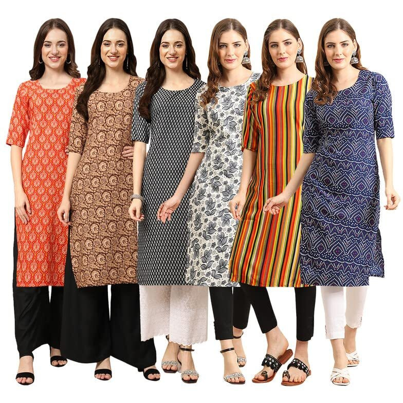 Pinkmint Women's Crepe Digital Print Straight Kurta [Pack Of 6](Pv-354-379-377-357-356-375-Xxl)