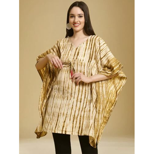 Tee Projekt Crepe Elegant Kimino Sleeves Women's Kaftan Yellow