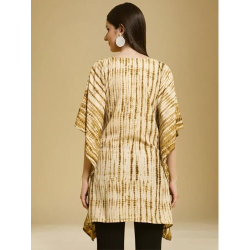 Tee Projekt Crepe Elegant Kimino Sleeves Women's Kaftan Yellow
