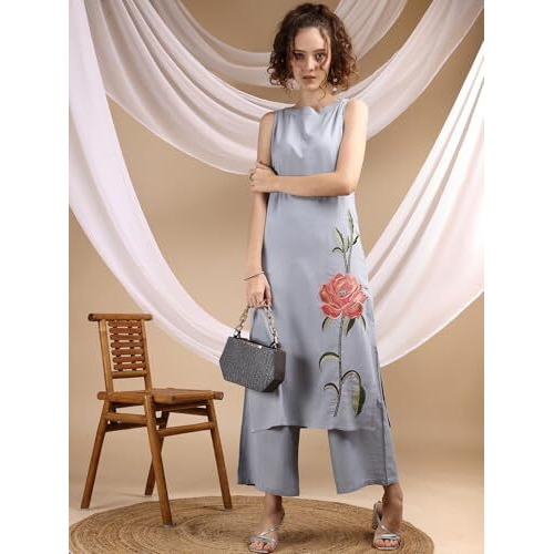 Womanista Women's Viscose Rayon Solid Regular Set (Co-Ords_9161_Pale Blue