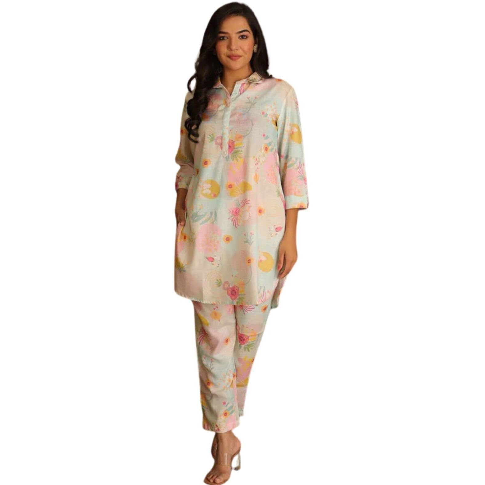 Greciilooks Co Ord Set For Women Stylish | Kurta Set For Women | Kurta Set | Ethnic Co Ord Set For Women | Full Sleeve Co-Ord Set (In, Alpha, L, Regular, Light Pink)