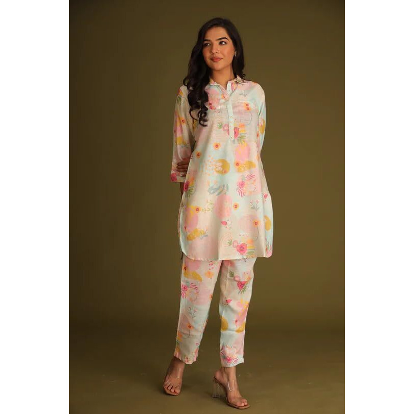 Greciilooks Co Ord Set For Women Stylish | Kurta Set For Women | Kurta Set | Ethnic Co Ord Set For Women | Full Sleeve Co-Ord Set (In, Alpha, L, Regular, Light Pink)