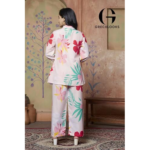 Greciilooks Women Rayon Blend Ethnic Wear Formal Kurta Co-Ord Set (Gl-W1847&Tr904-L-Beige Beige)