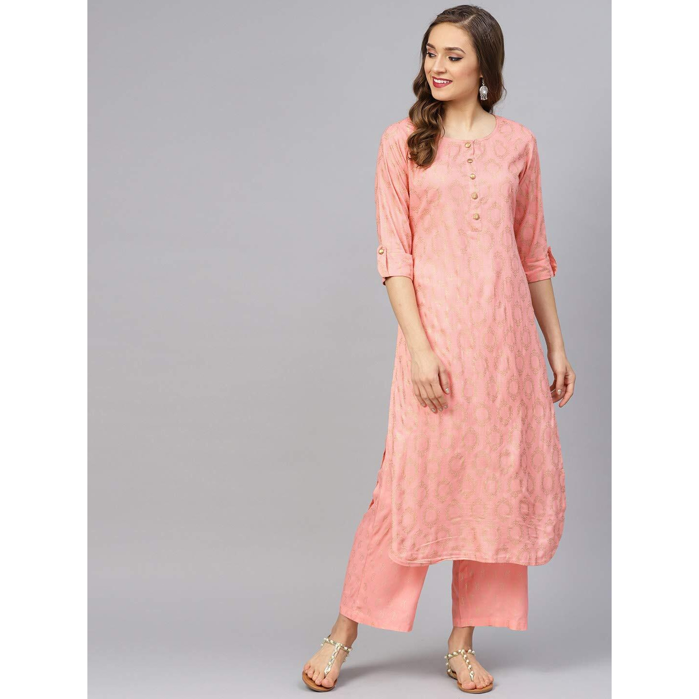Idalia Peach Printed Kurta With Pants