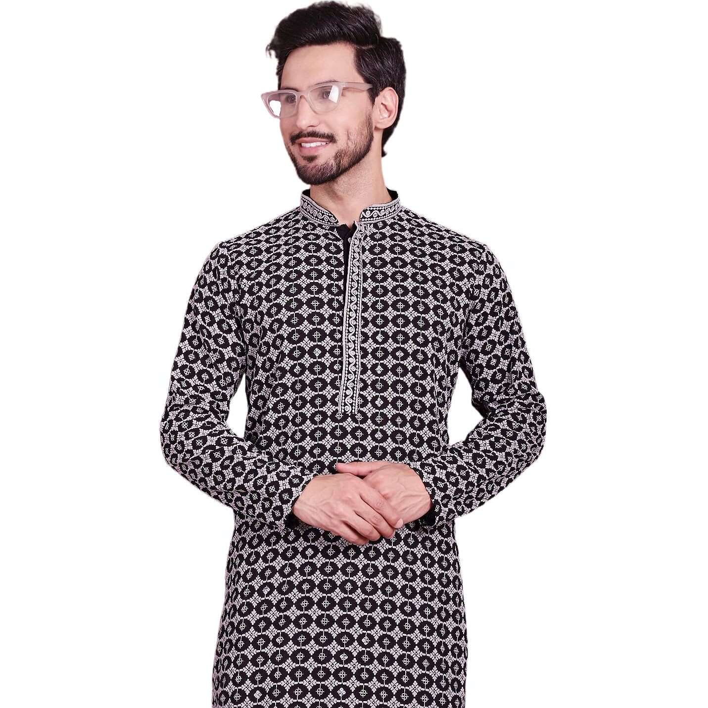 Jompers Men's Sequins Embroidered Kurtas (Grey, Xxl)