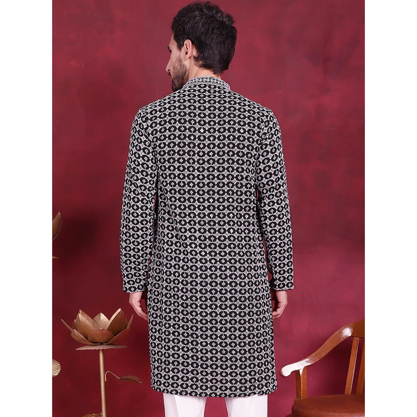 Jompers Men's Sequins Embroidered Kurtas (Grey, Xxl)