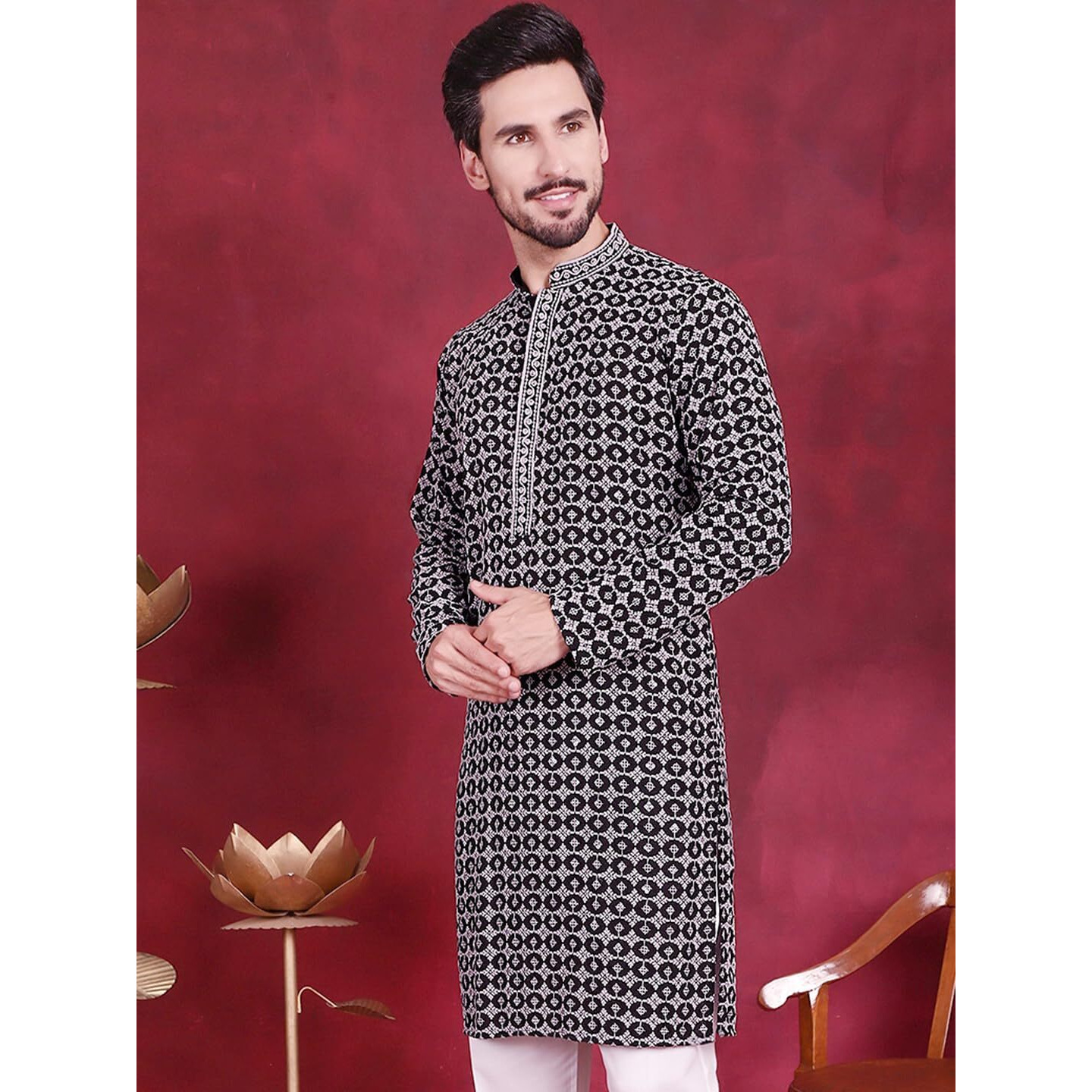 Jompers Men's Sequins Embroidered Kurtas (Grey, Xxl)