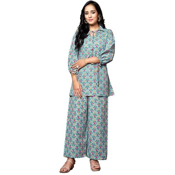 Leriya Fashion Women's Rayon Geometric Regular Kurta Set (Lf-K-W1704&Tr797_Green_S)