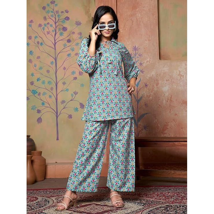 Leriya Fashion Women's Rayon Geometric Regular Kurta Set (Lf-K-W1704&Tr797_Green_S)