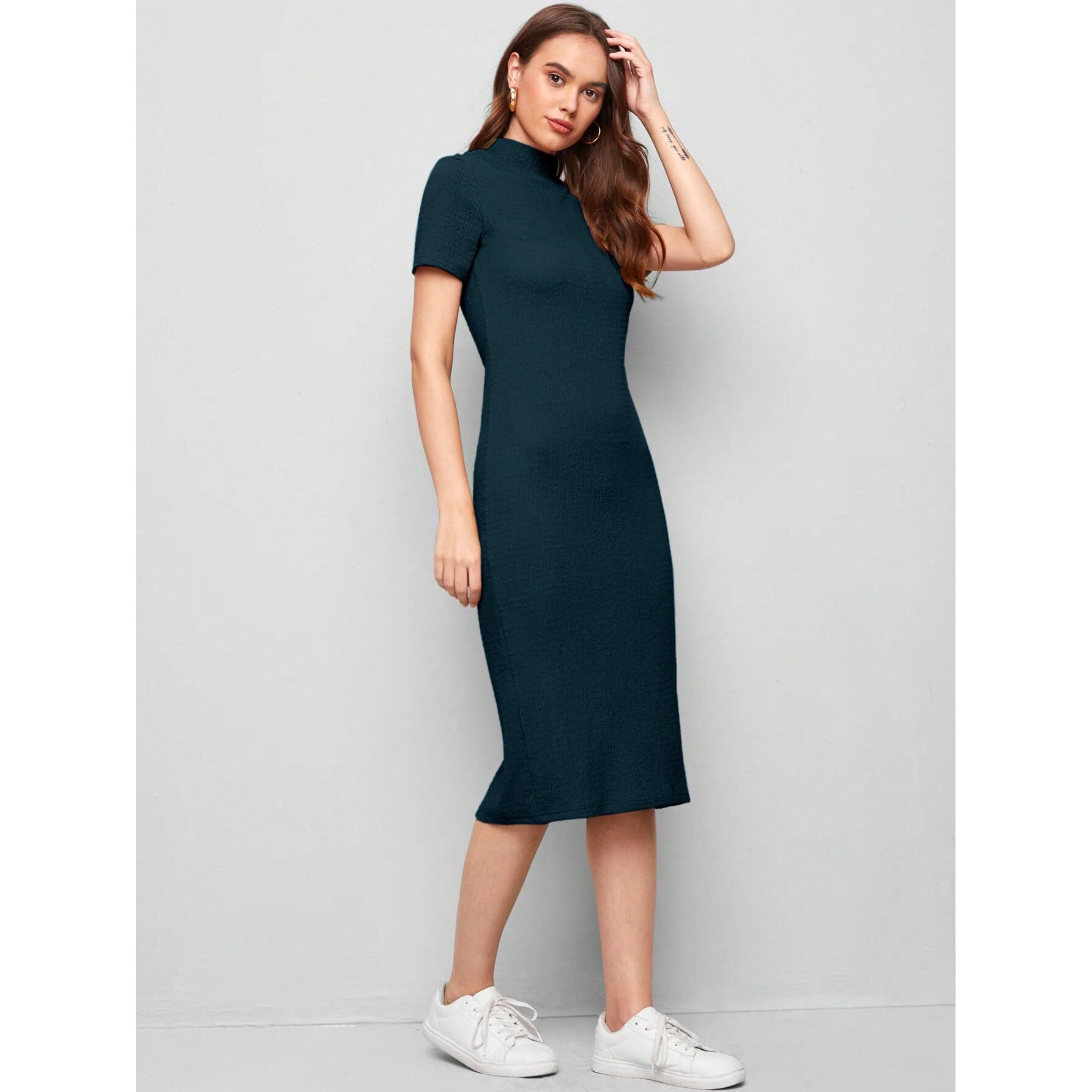 Leriya Fashion Women's Polycotton Bodycon Maxi Dress (Lf-Wd1158_Turquoise_M)