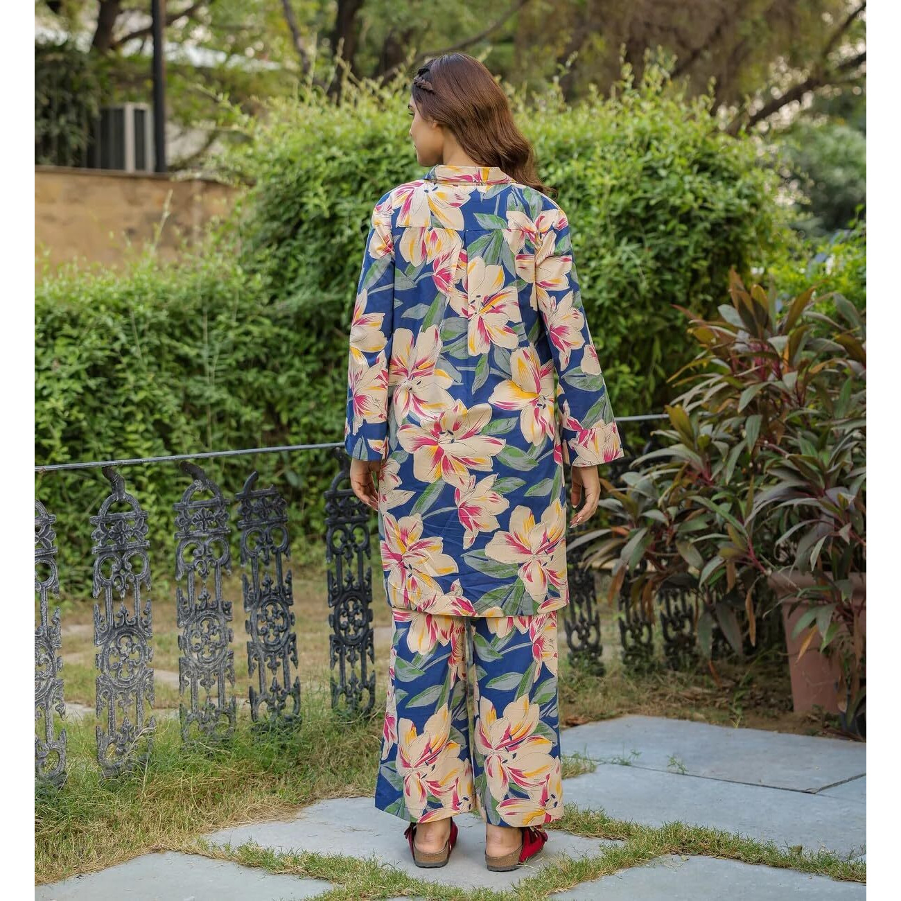 Leriya Fashion Women Ethnic Kurta Set | Rayon Co-Ord Set | Fancy Pajama Set | Pack Of 2 | Floral Printed Top & Pant Set | Full Pair Set | A-Line Kurta Set For Women (X-Large, Blue) Lf-K-W1846&Tr903
