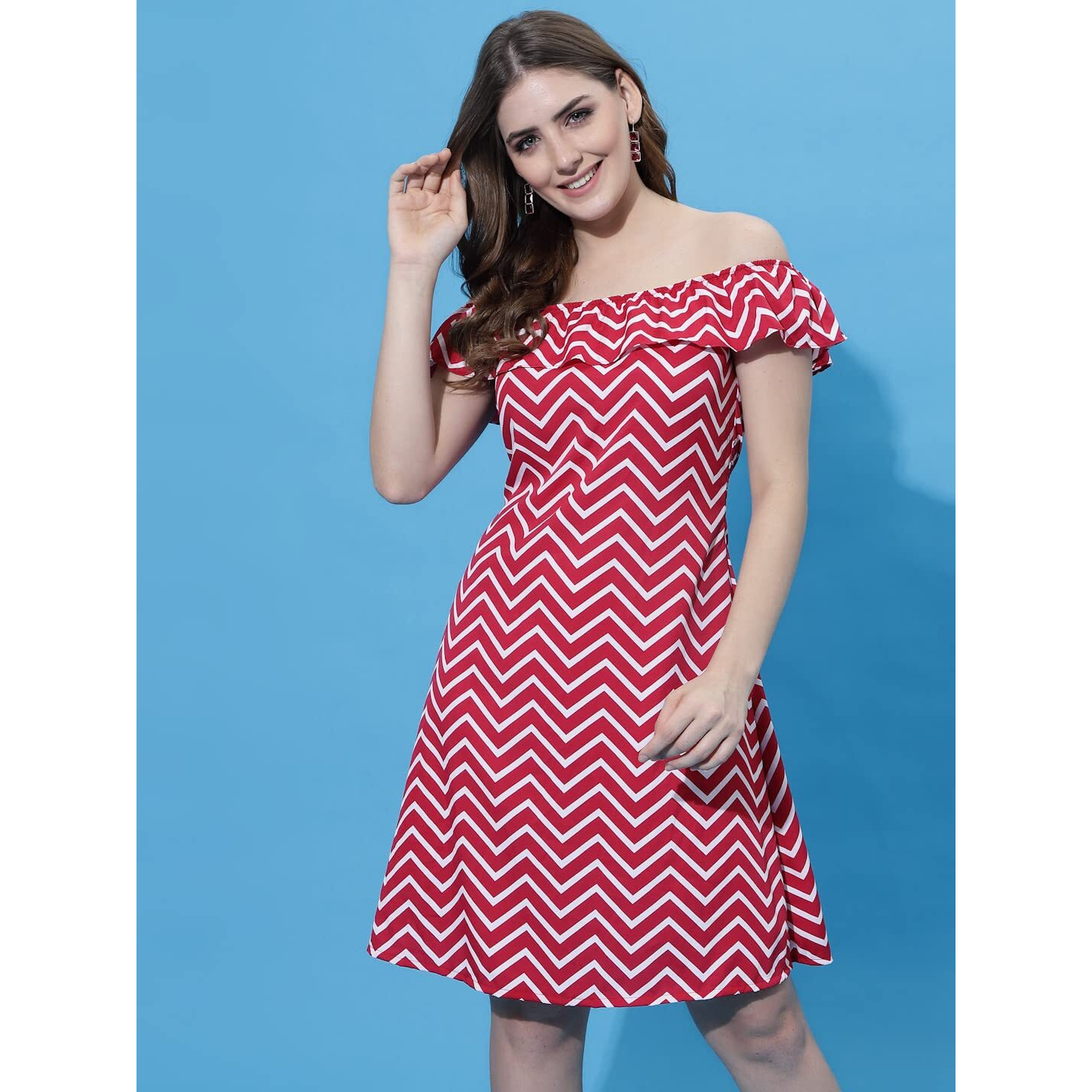 Oomph Women's Western & Fusion Wear Mini/Short A-Line Maroon Dress In Crepe Fabric With Off Shoulder And Off Shoulder Sleeve - Md498Xl