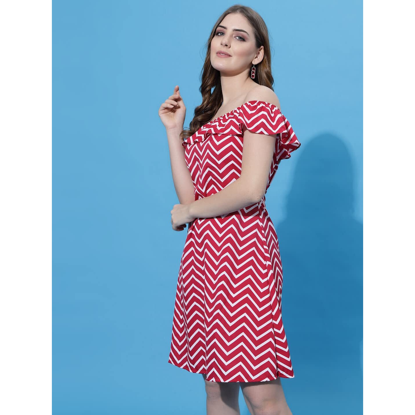 Oomph Women's Western & Fusion Wear Mini/Short A-Line Maroon Dress In Crepe Fabric With Off Shoulder And Off Shoulder Sleeve - Md498Xl