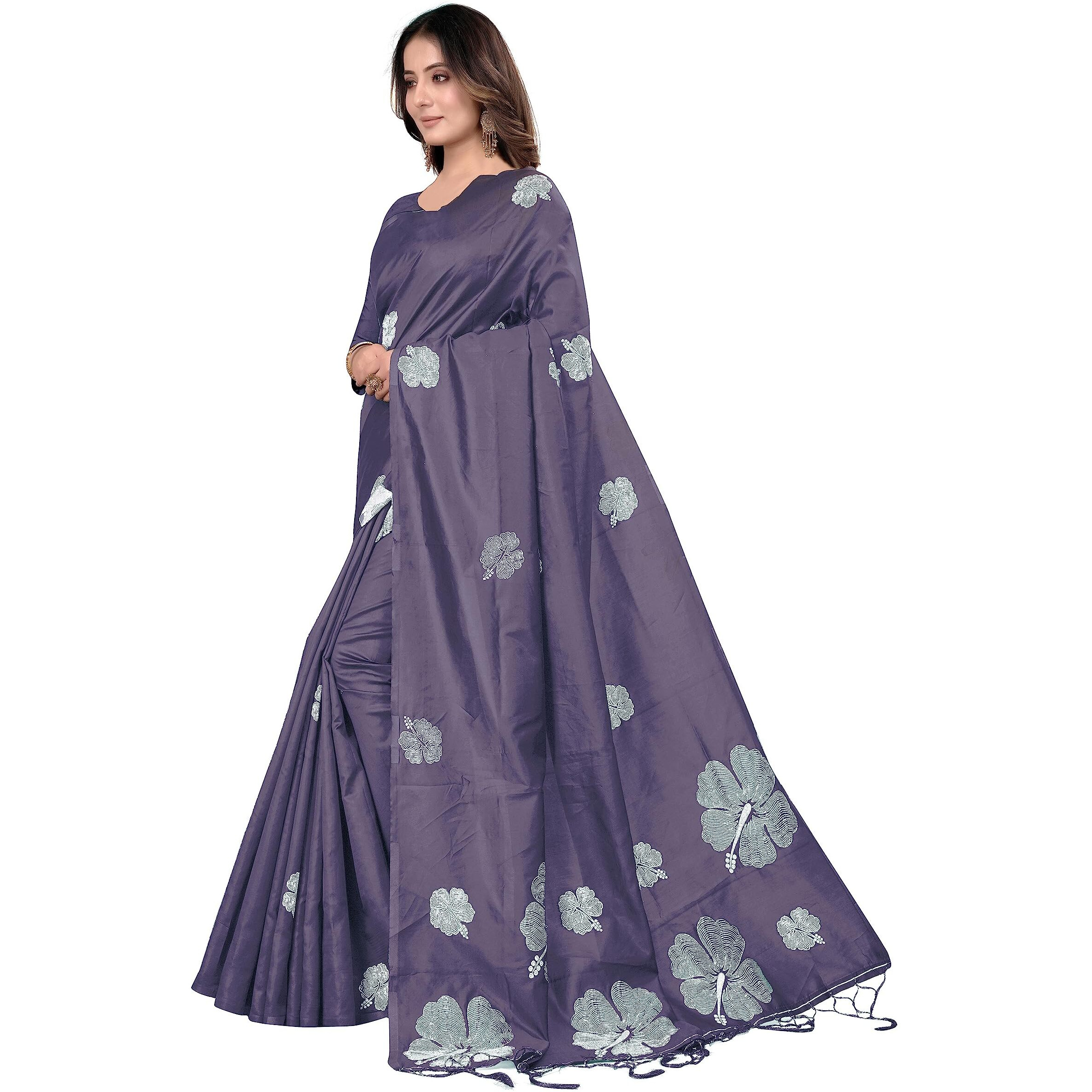 Pujia Mills Women's Beautiful Sequins Weaving With Golden And Silver Zari Banarasi Jacquard Saree (Swati African Purple)
