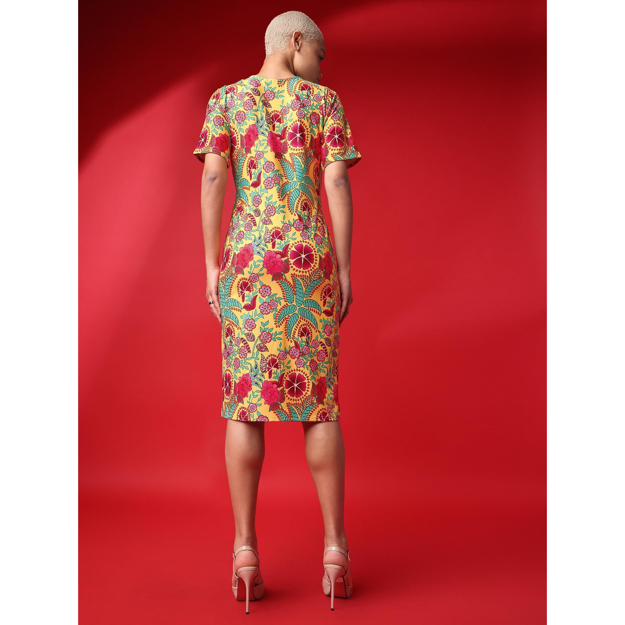 Purvaja Womens Bodycon Knee Length Dress (Wini-031-Crazy_Yellow_Large)