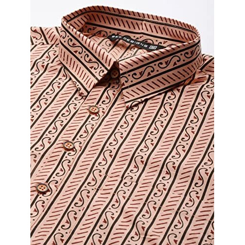 See Designs Men's Peach Regular Pure Cotton Pathani Printed Men's Kurta - Sdpkt_1168M