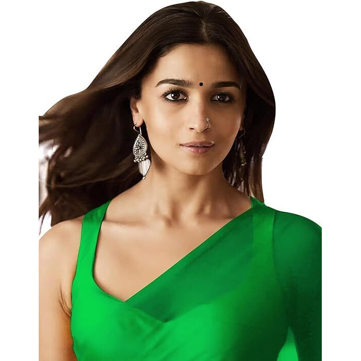 Shiv Textiles Women's Plain Georgette Saree With Unstitched Blouse Piece.(Alia Bhatt Saree-1-Green)