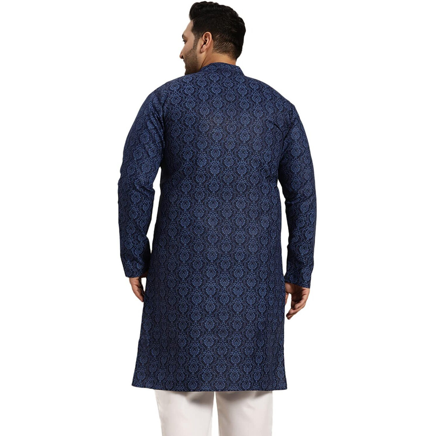 Sojanya Plus (Since 1958) Men's Cotton Blend Navy Blue And Black Printed Only Long Kurta