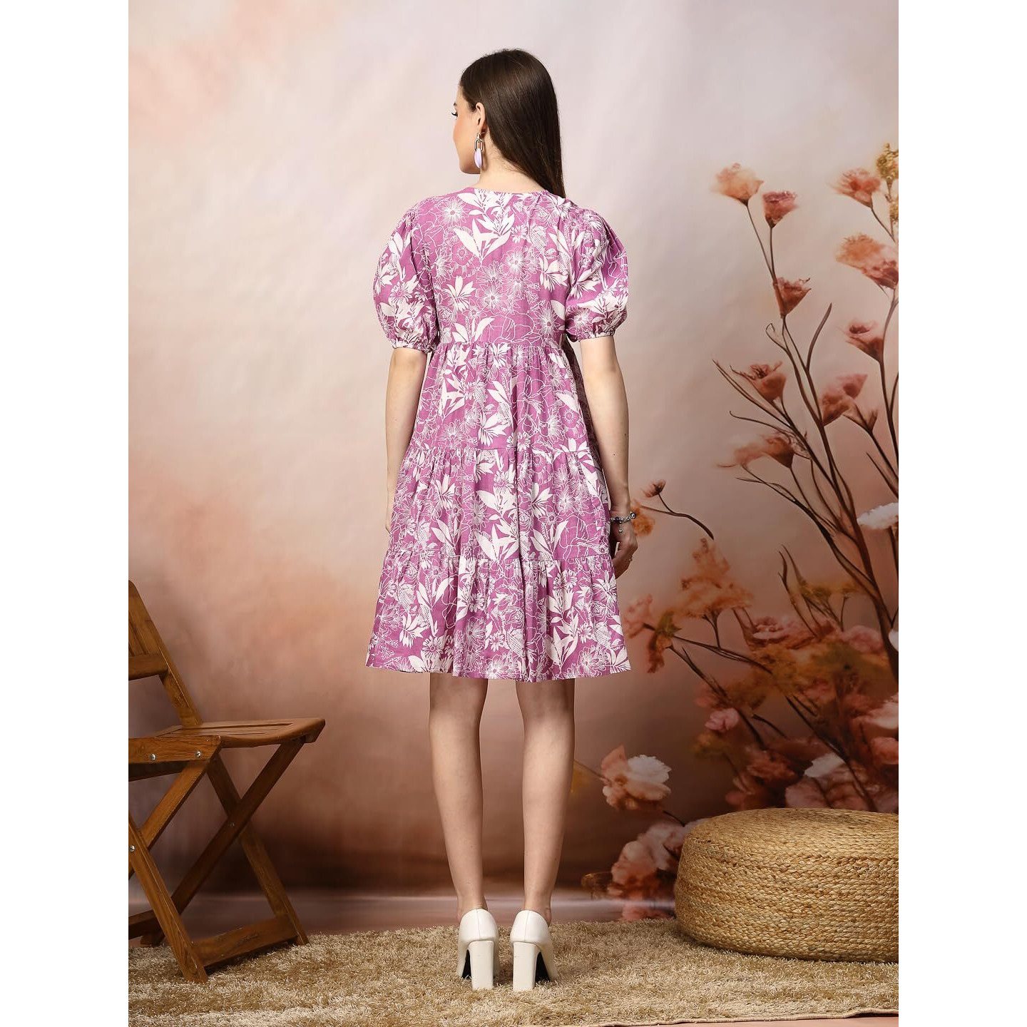 Stylum Women's Tropical Printed Cotton Flared Dress (Drspurplefanta42_Purple, Xl)