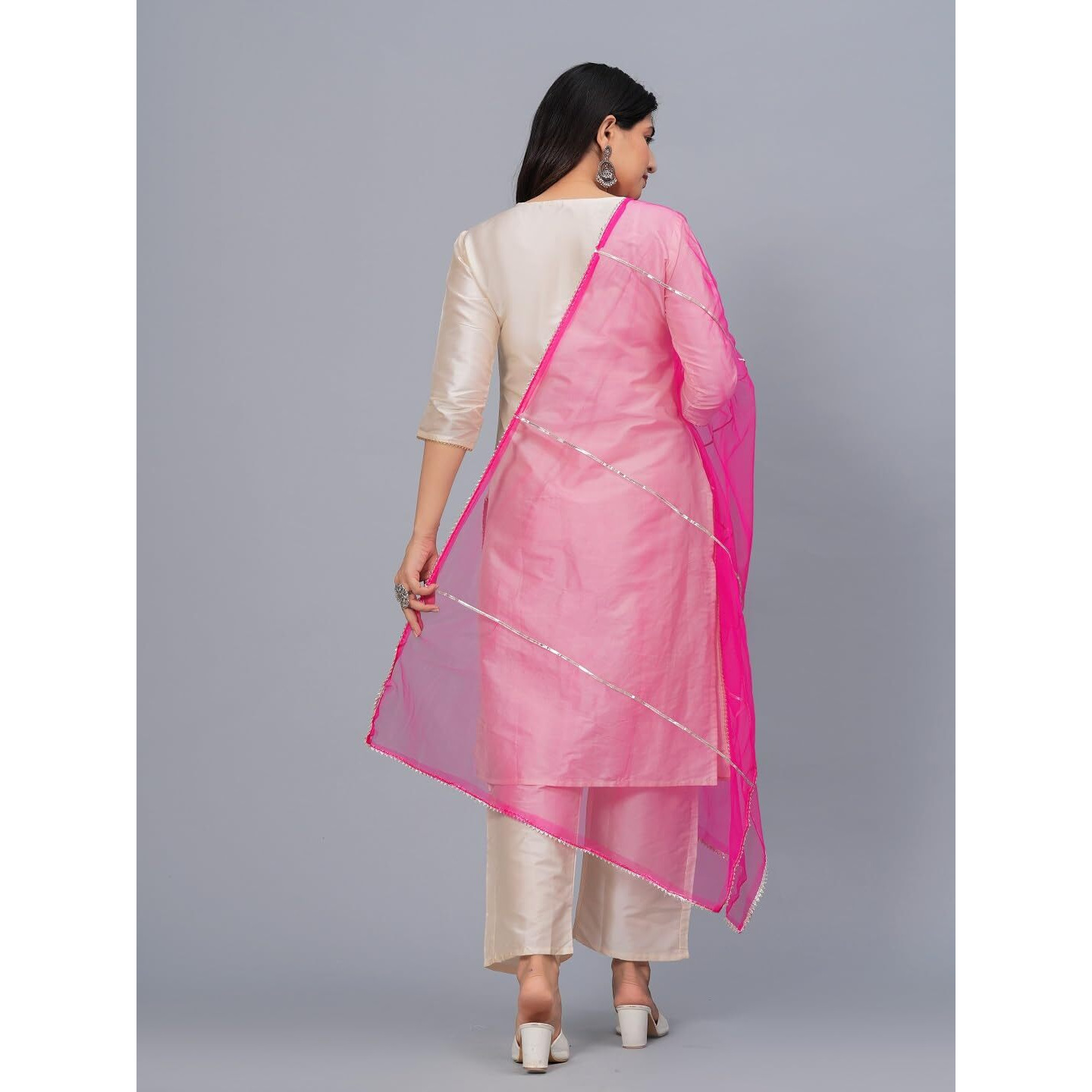 Stylum Women's Solid & Embellished Net Dupatta (Dupvistapink_Pink)