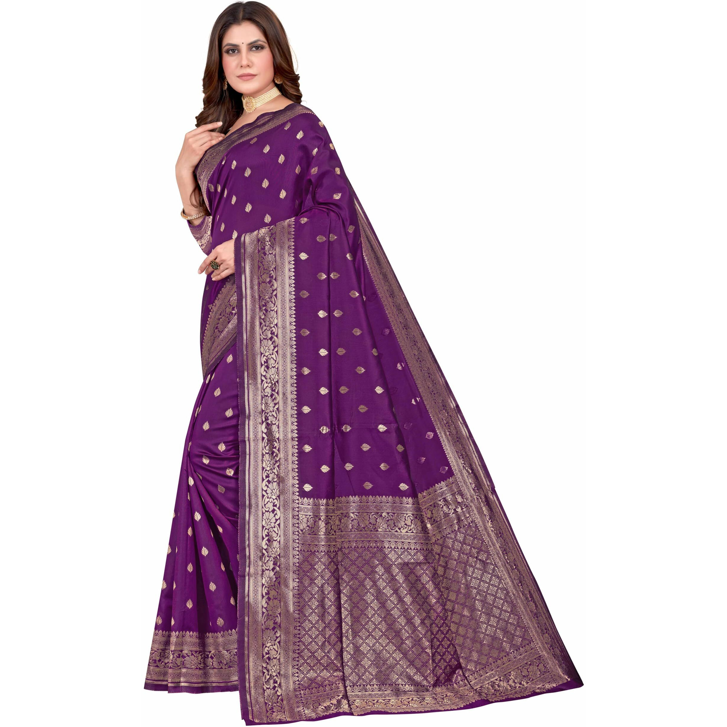 Sugathari Women's Banarasi Saree Pure Kanjivaram Silk Saree Soft New Ladies 2023 Design Wear Pattu Sarees Latest Cotton Party Sari Collections With Blouse Piece For Wedding Sadi (Sam Pari-160 Purple)