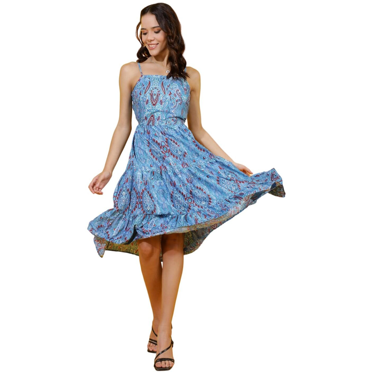 Kotty Women's Printed Fit And Flare Dress(Multicolored,M)