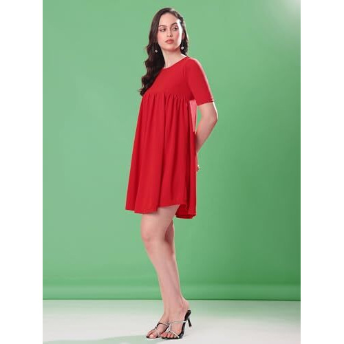 Purvaja Womens Fit & Flare Mini Dress (Bely-087_Red_Xx-Large)