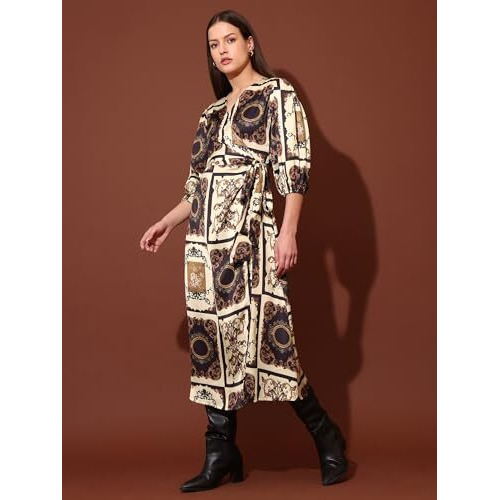 Purvaja Womens Satin Brown Dress (Floe-062-Brown_X-Large)