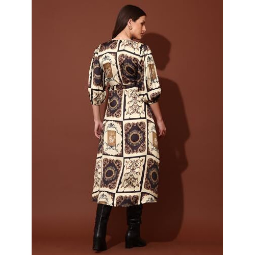 Purvaja Womens Satin Brown Dress (Floe-062-Brown_X-Large)
