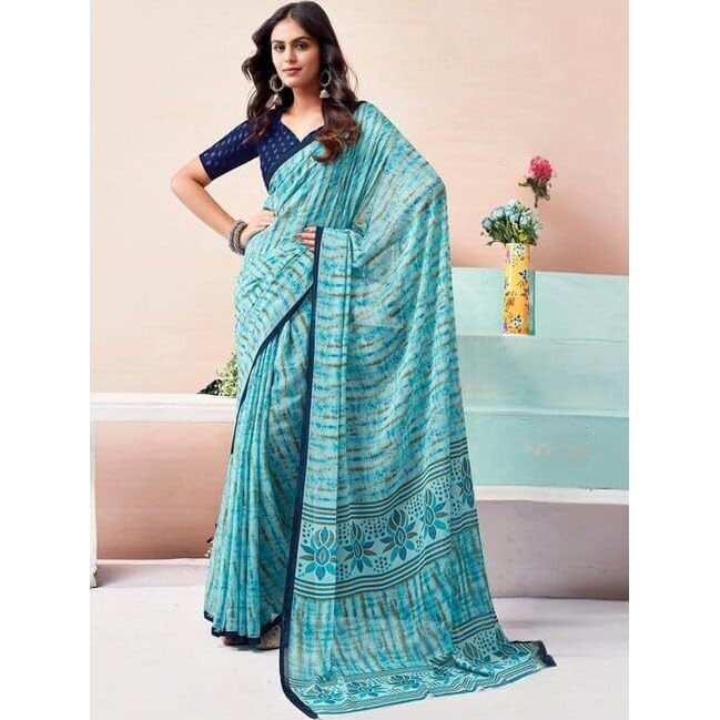 Shiv Textiles Women's Georgette Printed Saree(517S104_Light Green)